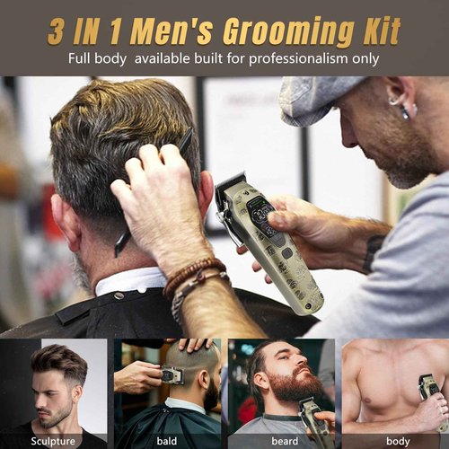 Beatslm Hair Clippers for Men Professional, T-Blade Hair Trimmer for Men, Electric Shaver Razor, Beard Trimmer, 3 in 1 Cordless Barber Clippers and Trimmers Set, Haircutting Kit LCD Display (Bronze)