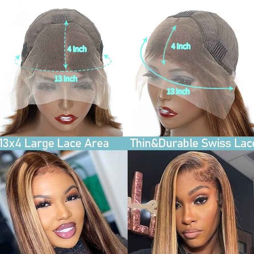 XFMF Straight Lace Front Wigs, 13x4 HD Transparent Straight Lace Frontal Wigs Human Hair with Baby Hair 180% Density Bleached Knots Virgin Glueless Human Hair Wigs (4-27, 26 inch)