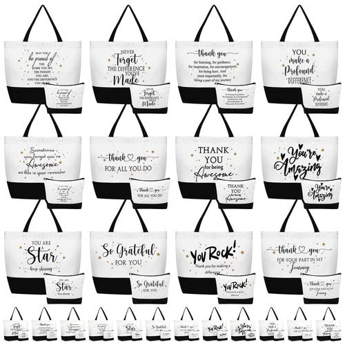 Abbylike 48 Pcs Christmas Thank You Canvas Tote Bags Employee Appreciation Gift for Women Teacher Coworker Staff Nurse(Mix)