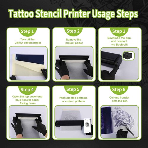 Filter Tattoo Printer Kit - Stencil Printer Machine with Tattoo Gun, 20Pcs Tattoo Cartridge Needles, 40Pcs Transfer Paper and 5OZ Stencil Gel for Beginners and Artists