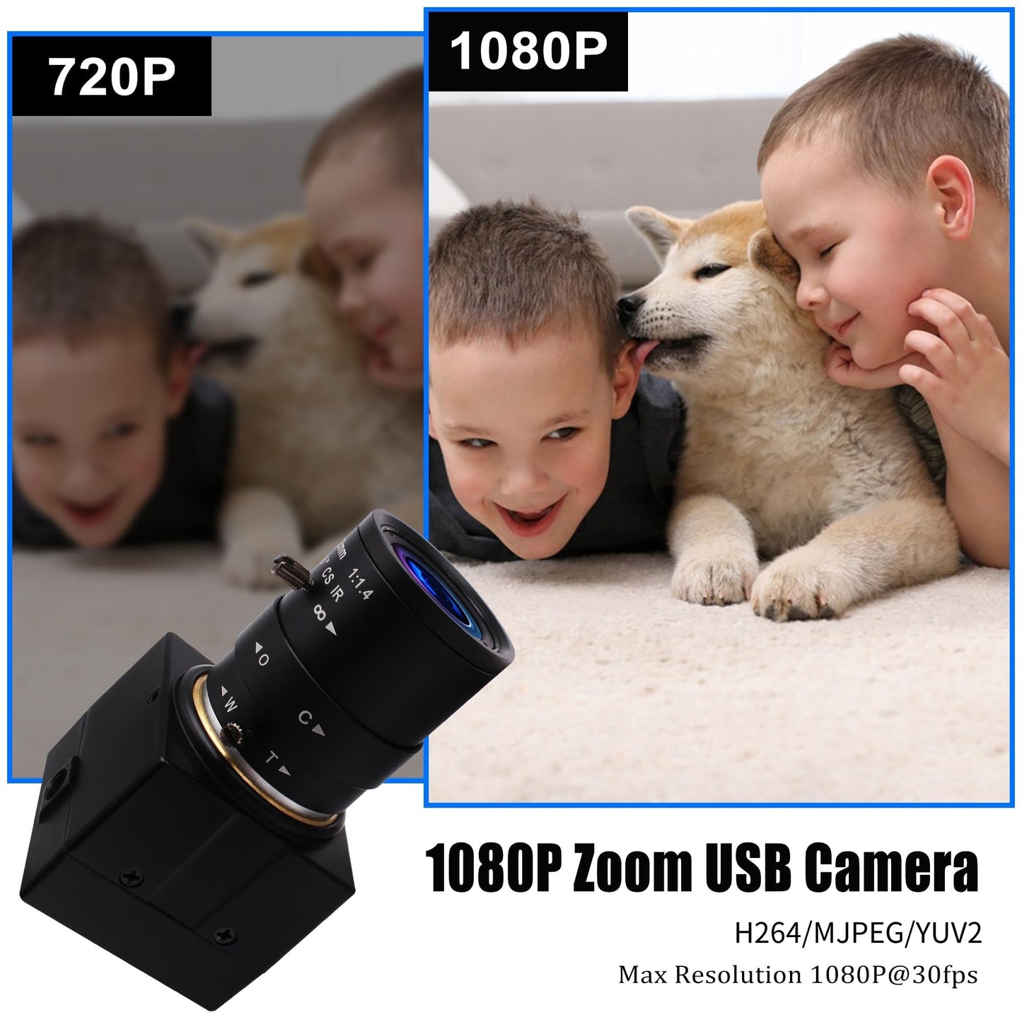 1080P USB Camera H.264 30fps Low Light HD PC Webcam with Zoom Lens 2.8-12mm Manual Focus IMX323 Sensor Computer Webcam Industrial Lightburn Close-up Camera for 3D Printer,Video Meeting