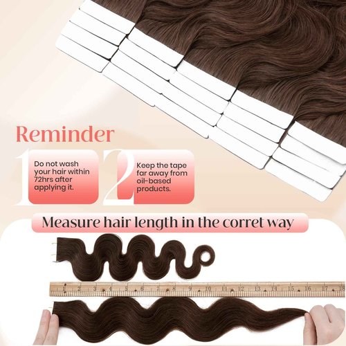 Elailite Wavy Tape in Hair Extensions Human Hair Body Wave Real Remy Hairpieces Medium Brown 18 Inch 50g 20pcs Invisible Seamless Skin Weft Best Tape for Women