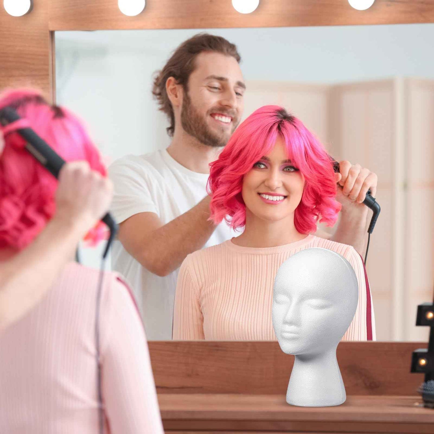 Gisafai 6 Pcs Foam Wig Head with 50 Pcs T Pins Female Foam Mannequin Wig Stand and Holder 11" Tall Cosmetics Model Head Display Hair, Hats Hairpieces Display for Home Travel Salon(White)