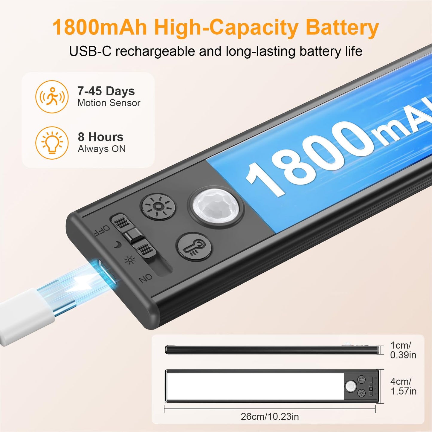 Gritin 10.2inch Under Cabinet Lighting Rechargeable -84 LED Super Bright,3-Color& 5 Level Brightness,4 Modes,Motion Sensor, Long Lasting- Easy Installation Magnetic Closet Lights -2 Pack-Black