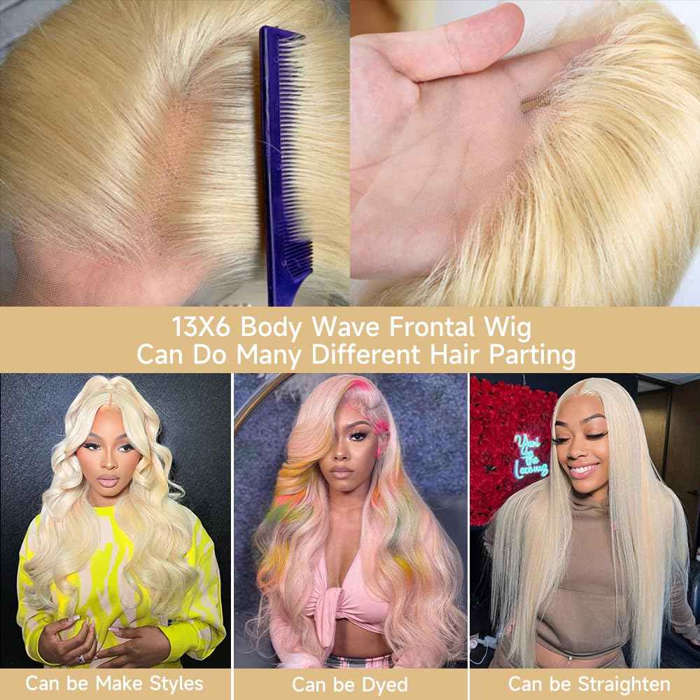 KEGOO 30 Inch 613 Lace Front Wig Human Hair 200% Density Blonde Wig Human Hair 13x6 Body Wave HD Lace Front Wigs Human Hair Pre Plucked Glueless Blonde Human hair Wig