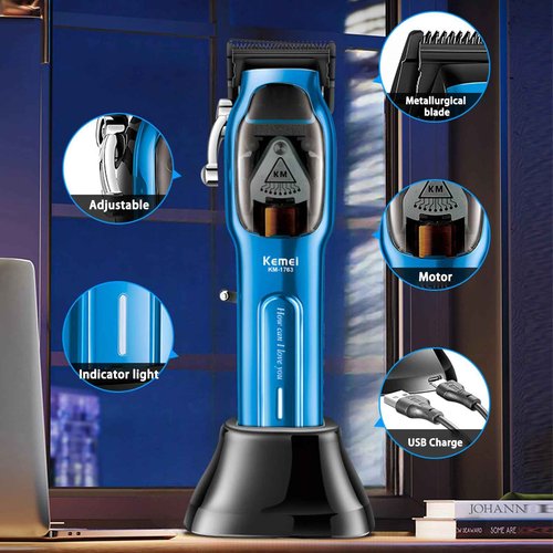 KEMEI Professional Hair Clippers for Men Cord/Cordless Hair Cutting Kits, Hair & Beard Trimmer, Adjustable Barber Clippers with USB Rechargeable, KM-1763