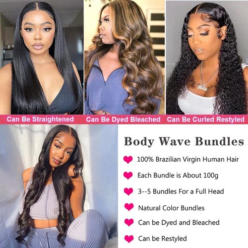Body Wave Bundles Human Hair (20 22 24Inch) 10A Brazilian Human Hair Bundles Body Wave 3 Bundles 100% Unprocessed Brazilian Virgin Hair Body Wave 3 Bundles Human Hair Extensions Natural Black Color