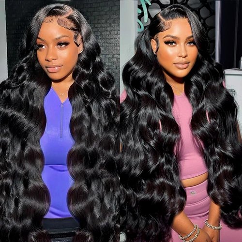 INVITEYOU 13x4 Body Wave Lace Front Wigs Human Hair Pre Plucked 180 Density HD Transparent Lace Frontal Wigs with Baby Hair Natural Hairline Gluesless Human Hair Wigs for Women Black 26 Inch