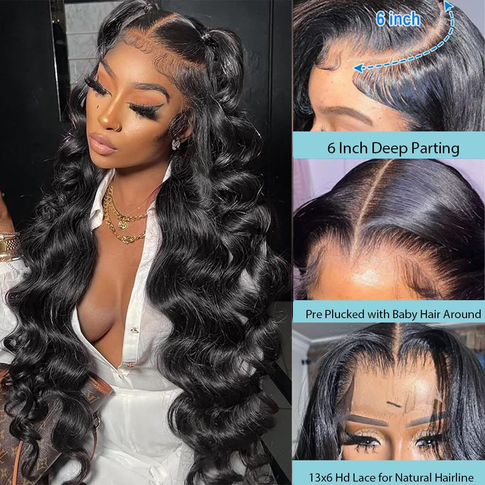13x6 Body Wave Lace Front Wig Human Hair 180% Density Glueless Lace Front Wigs Human Hair Pre Plucked 13x6 HD Transparent Lace Frontal Wig Body Wave Human Hair Wigs for Women 26 Inch