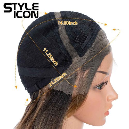 Style Icon 13x2 Highlight Lace Front Free Part Wig 24?Updo U Part Lace Frontal Long Wavy Wig With Bangs High Temperature Synthetic Hair(24 Inches, HI-PECAN)