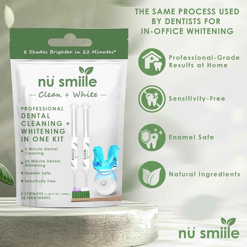 Professional Cleaning and Teeth Whitening Kit by nu smiile - Includes Blue LED Light - Visible Results in 20 Minutes - Xyliprox Teeth Whitening Gel - 30 Treatments