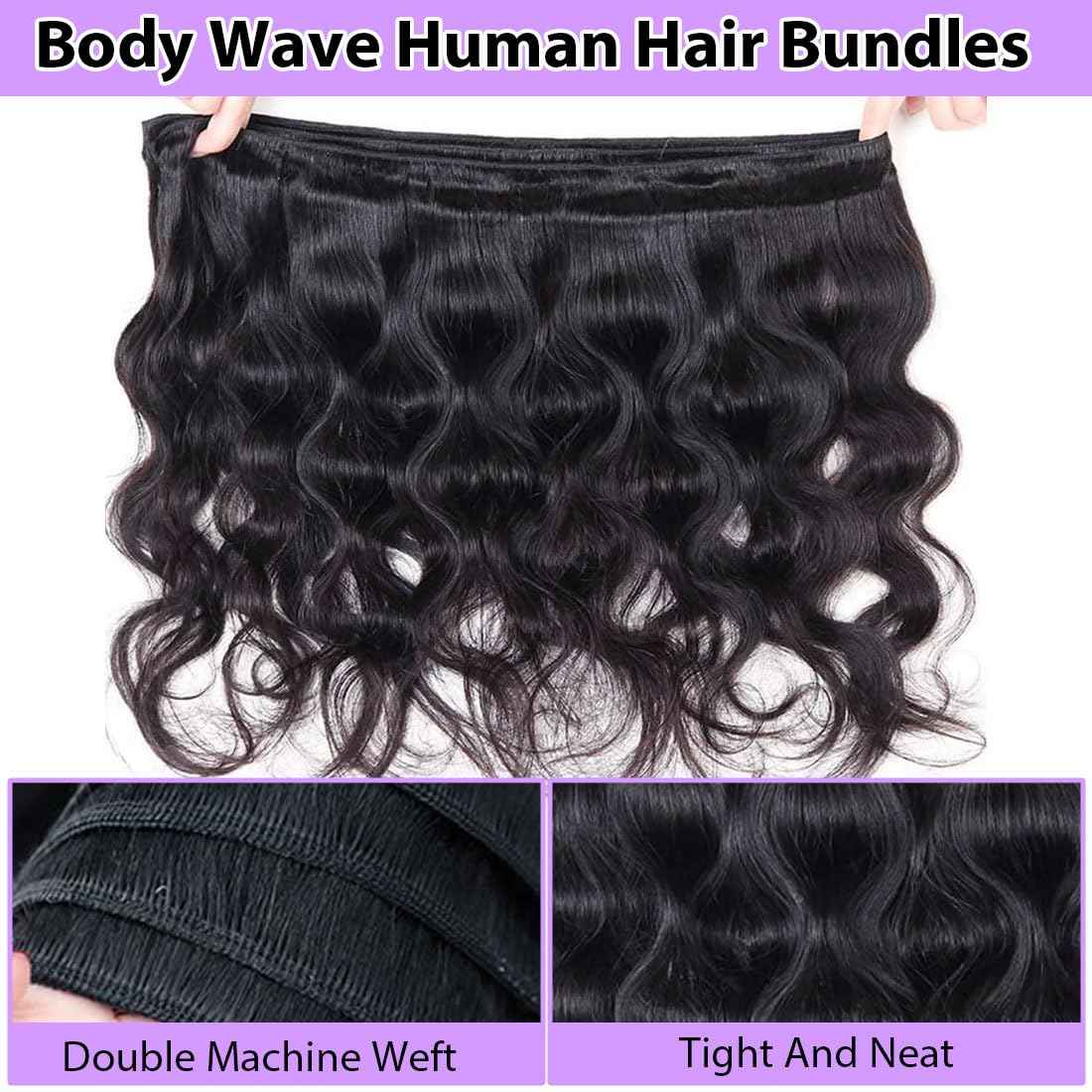 12A Body Wave Bundles Human Hair Raw Human Hair 1 Bundle 28 Inch 100% Unprocessed Brazilian Virgin Weave Body Wave Bundles Deals for Women Quick Weave Wet and Wavy Hair Thick Natural Black