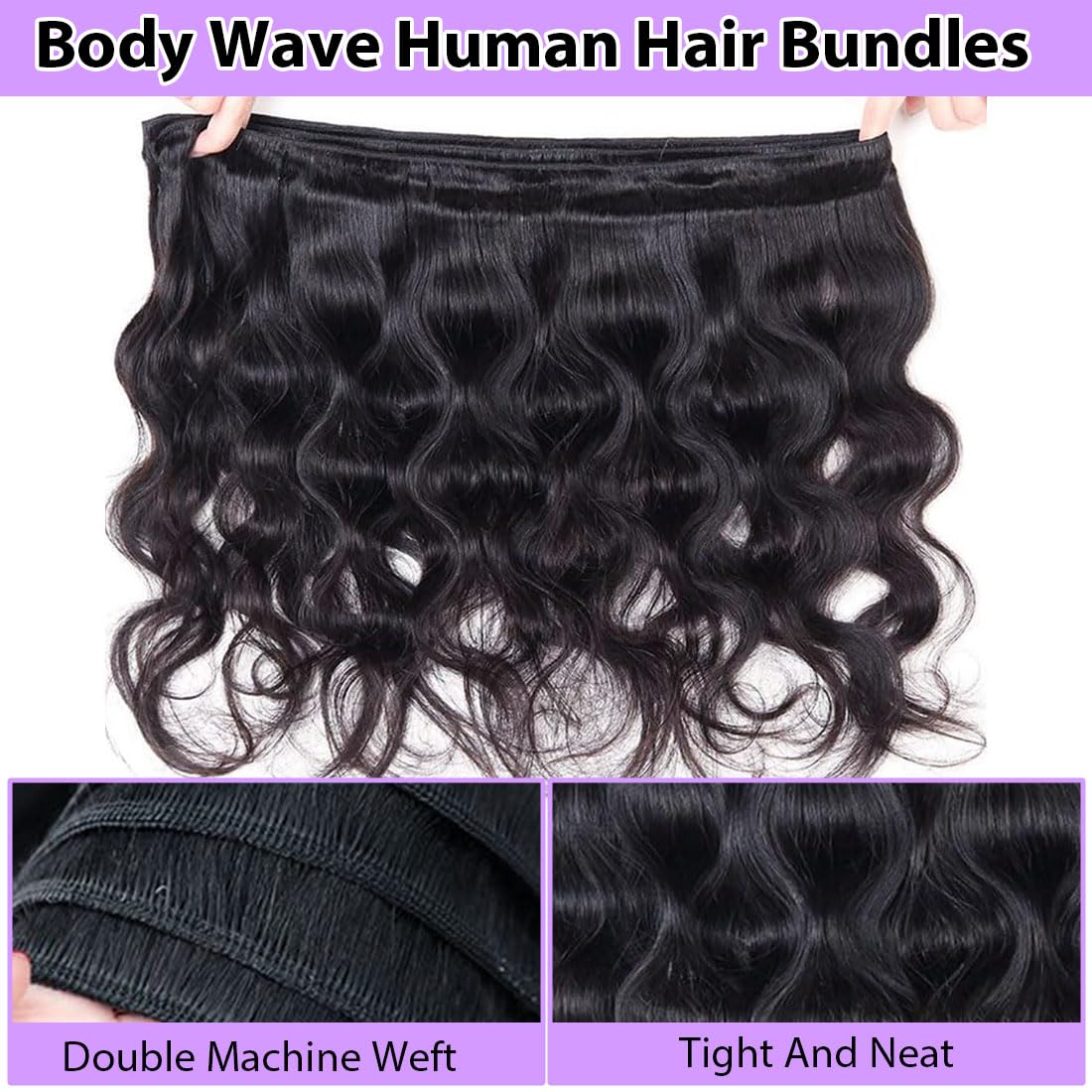 12A Body Wave Bundles Human Hair 22 24 26 Inch Human Hair Bundles 100% Unprocessed Brazilian Virgin Weave 3 Bundles Deals for Women Quick Weave Wet and Wavy Thick and Full Hair Real Natural Black