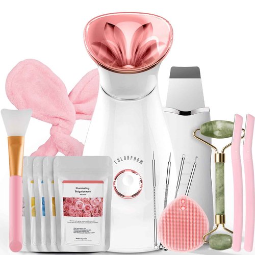 Colorfarm Facial Steamer Nano Ionic: Face Steamer Home Spa Kit Deep Cleaning Unclogs Pores Sinuses Inhaler with 8 Skin Care Tools - Self Care Gifts for Women (Deep Cleansing Facial Kit)