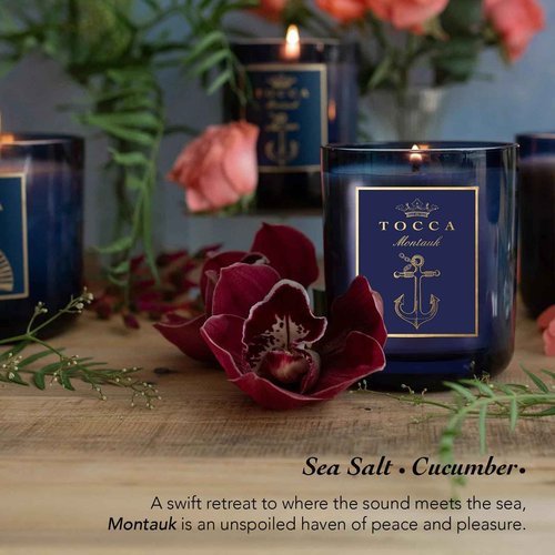 TOCCA Montauk 10oz Candle - Sea Salt & Cucumber Scented, Hand Poured Soy-Wax Blend with 100% Cotton Wick, 60 Hour Burn Time