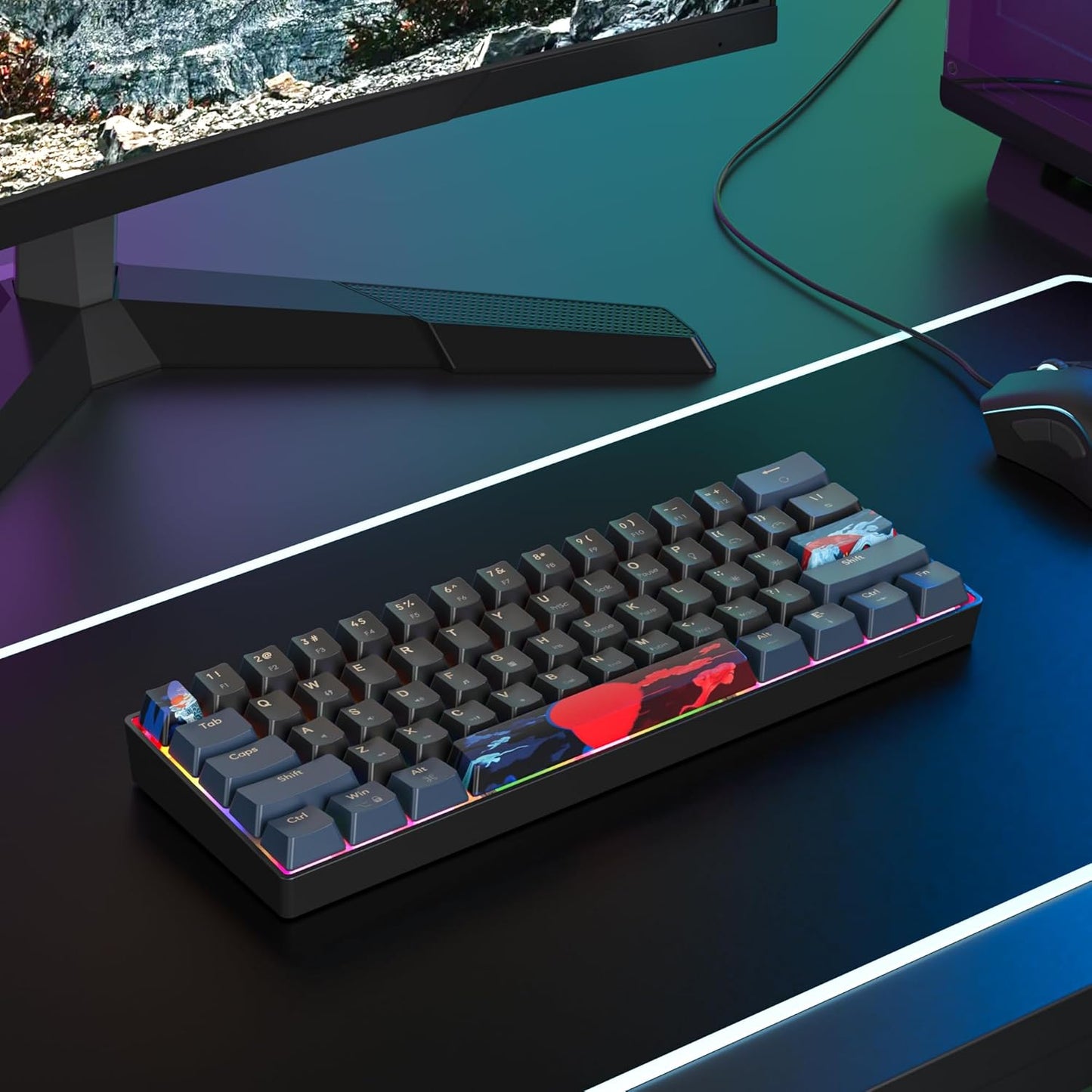 60 Percent Gaming Keyboard 61 Keys Wired Mechanical Keyboard Ultra Compact Key Board Red Switch LED Backlit for Windows Laptop Gamer