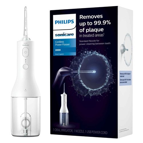 Philips Sonicare Water Flosser Cordless – Rechargeable Power Dental Waterflosser for Teeth, Portable Oral Irrigator with 3 Intensity Settings, 360° Rotating Nozzle – (White)