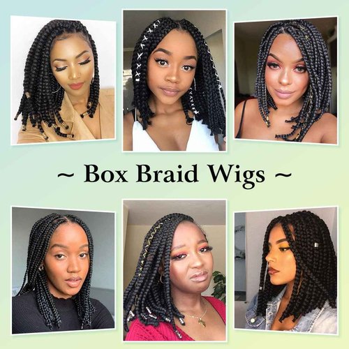 Vecago Short Braided Wigs for Black Women, 12 inch Knotless Single Full Lace Box Braid Wigs with Baby Hair Black Synthetic Braid Wig
