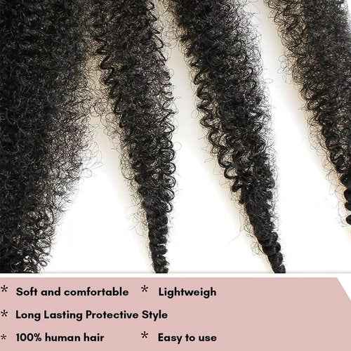 Afro Kinky Curly Braiding Hair for Dreadlocks, Loc Repair, Twists, Dreadlock Human Hair Bulk Pre-Separated Spring Afro Twist Human Hair Extensions 18Inch 100g