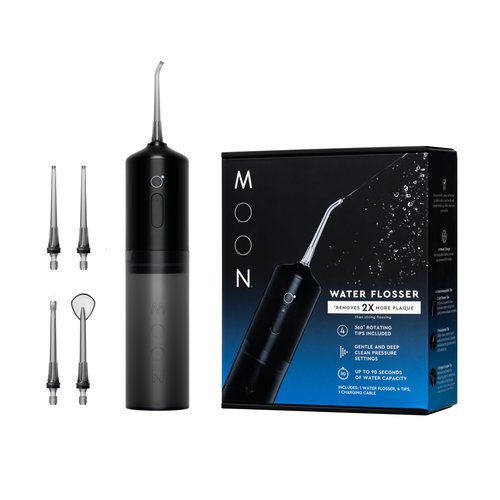 Moon Cordless Water Flosser for Teeth Cleaning, Plaque Removal & Gum Health - Water Pick with Gentle or Deep Clean Mode, 4 Interchangeable Tips & 8 Week Charge - Safe for Braces (1 Count)