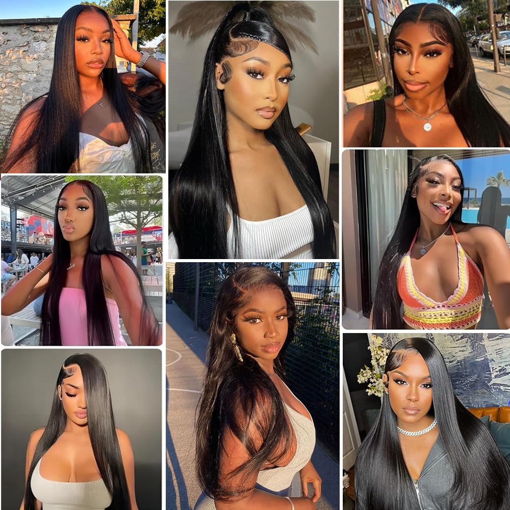 13x6 Lace Front Wigs Human Hair 250% Density Straight HD Transparent Lace Front Human Hair Wigs for Women 13x6 Straight Wigs Brazilian Wigs Human Hair Natural Color(straight wigs, 24 Inch)