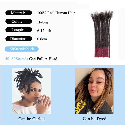 12 inch 50 Strands Loc Extensions Human Hair, 0.6cm Pencle Size Dreadlock Extensions Human Hair for Women Men Kids Full Handmade Permanent Dreads Locs,bug