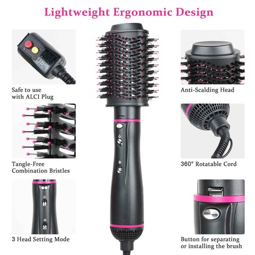 Hair Dryer Brush, 4 in 1 One Step Professional Hot Air Brush for Curling Drying Straightening Combing, [Ceramic Coating][Negative Ion] Volumizing Blow Dryer Brush
