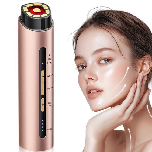 INTEO Microcurrent Facial Device, 3 Modes Red Light Therapy for Face and Neck, Skin Care Facial Massager Perfect Gifts for Women Men(Gold)