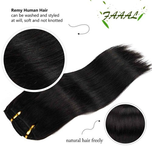 18" Clip in Human Hair Extensions Full Head 150g 7 Pieces 16 Clips Natural Black Double Weft Brazilian Real Remy Hair Extensions Thick Straight Silky (18",150g #1B)