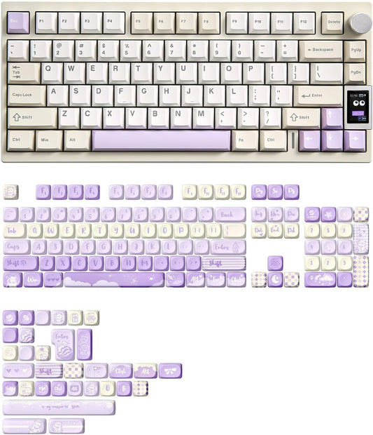 YUNZII AL80 Wireless Mechanical Keyboard(Beige, Cocoa Cream V2 Switch), 136 Keys MOA Keycaps(Purple)