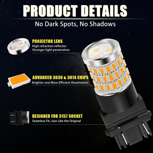 iBrightstar 3157 LED Bulb Amber, 3157a LED Turn Signal Bulbs Super Bright for vehicle Blinker Lights and Turn Signal Lights, 2 Pack