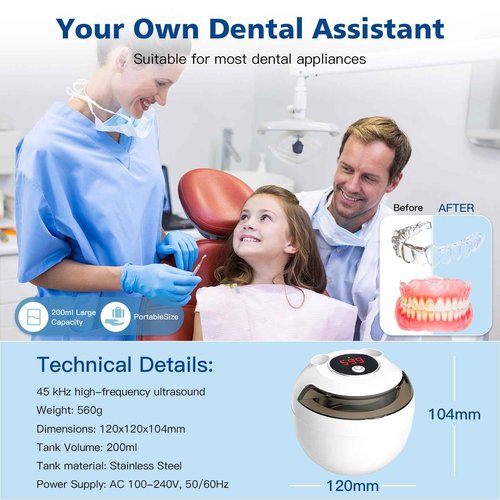 Aotuda 45kHz Ultrasonic Retainer Cleaner Machine, 200ML Denture Cleaner, 4 Modes with Digital Timer Mouth Guard Cleaner for Aligner, Night guard, Braces, Toothbrush, Jewelry and More (White)