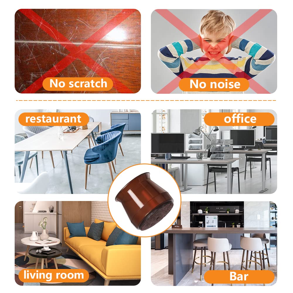 32 Pcs Silicone Chair Leg Floor Protectors for Hardwood Floors, Brown Felt Bottom Chair Leg Covers, Free Moving Table Leg Covers, Stool Leg Protectors Caps（Large fit : 1.3'' - 2''）