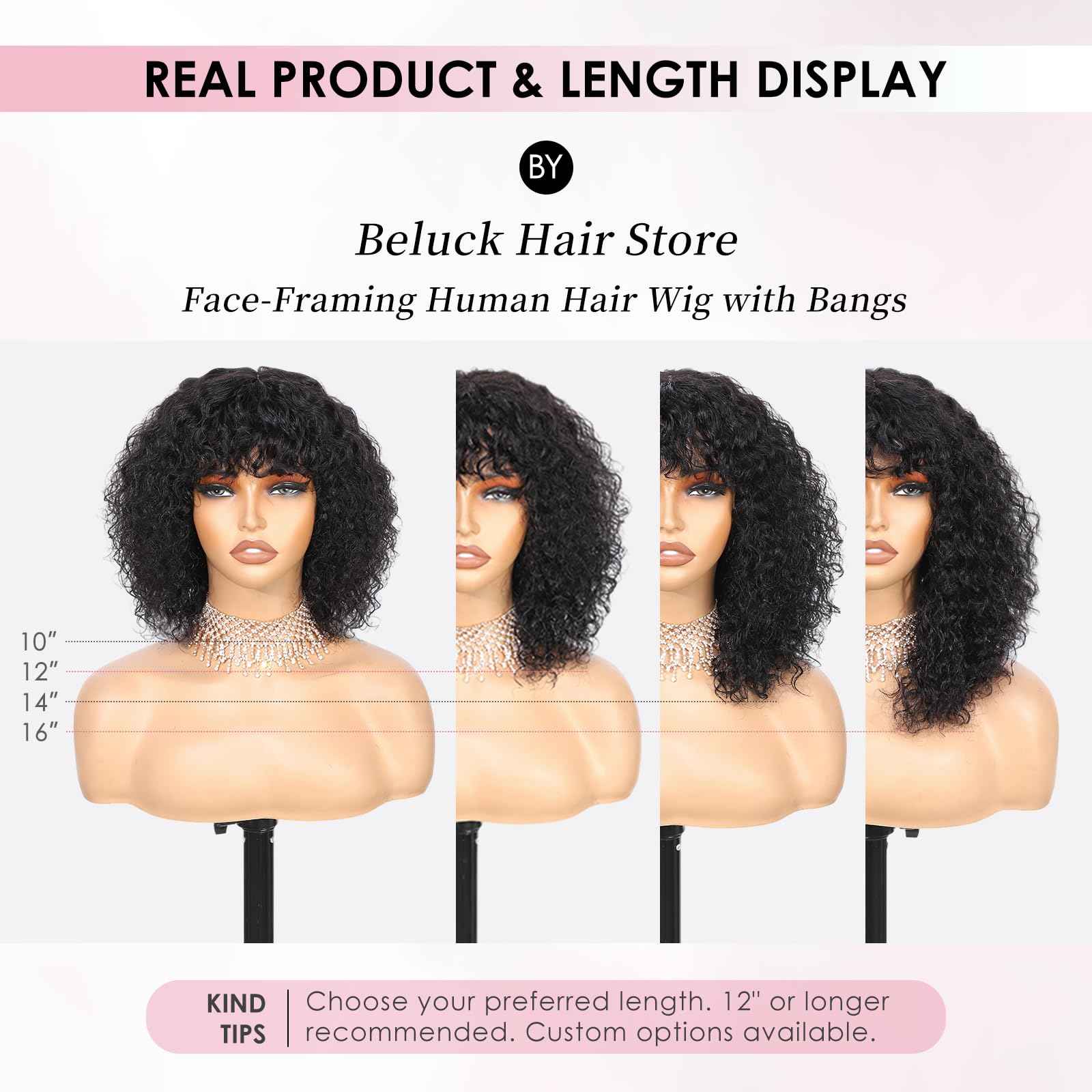 15A Raw Human Hair Wig with Bangs 4x2 Lace Short Water Wave Curly Glueless Wigs Layered Bob Wig Human Hair 180% Density Ready to Wear Wigs Glueless Human Hair for Women (10 Inch 1B Black)
