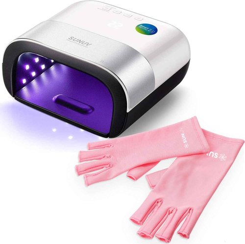 SUNUV SUN3 UV Nail Lamp, UV Gloves for Gel Manicures with UV Protection, Quick-Drying UV Light for Nails with Adjustable Settings Pink Gloves