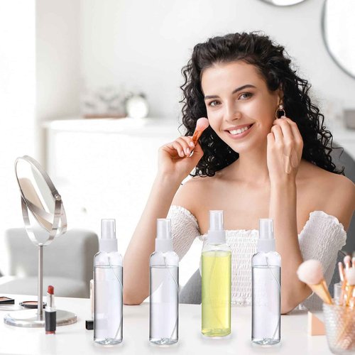 Tanlade 100 Pcs 8 oz Empty Spray Bottles with Pump Spray Cap Refillable Clear Plastic Misting Bottles Fine Mist Bottle for Hair Essential Oils Beauty Products Cleaning Travel(White)