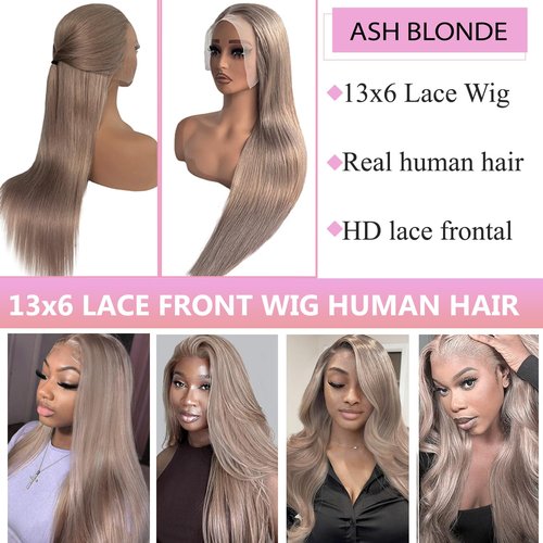 Valiilo Ash Blonde Wig Human Hair 13x6 Lace Front Wig Pre Plucked 18 Inch Glueless Wig Colored Human Hair for Women