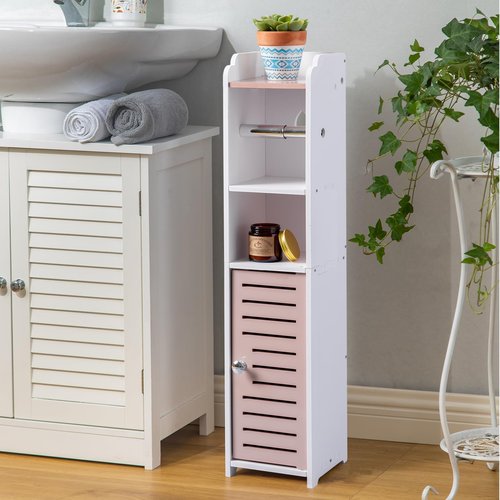 AOJEZOR Toilet Paper Holder Stand: Small Bathroom Storage Cabinet - Pinkish Rose - White