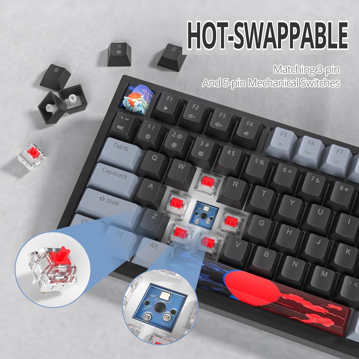 75% TKL Wired Mechanical Keyboard,RGB Backlit Gasket Mount 82 Key Hot Swappable Custom Linear Red Switch Gaming Keyboard with Volume Knob & PBT Keycaps (82 Shoko)