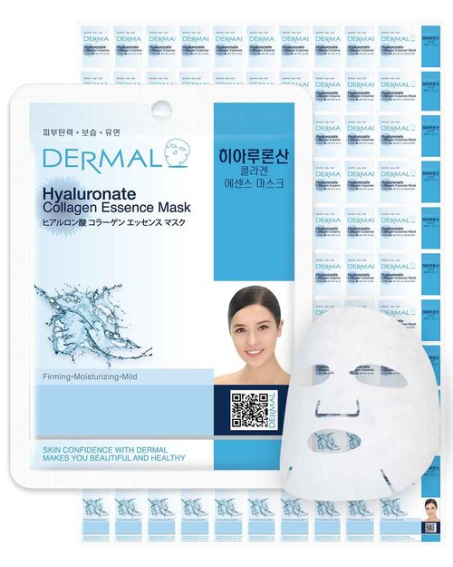 DERMAL Hyaluronate Collagen Essence Facial Mask Sheet 23g Pack of 100 - Hydro Boost Moisturizing for Dry Skin, Smoothing Fine Lines Wrinkles, Daily Skin Treatment Solution Sheet Mask