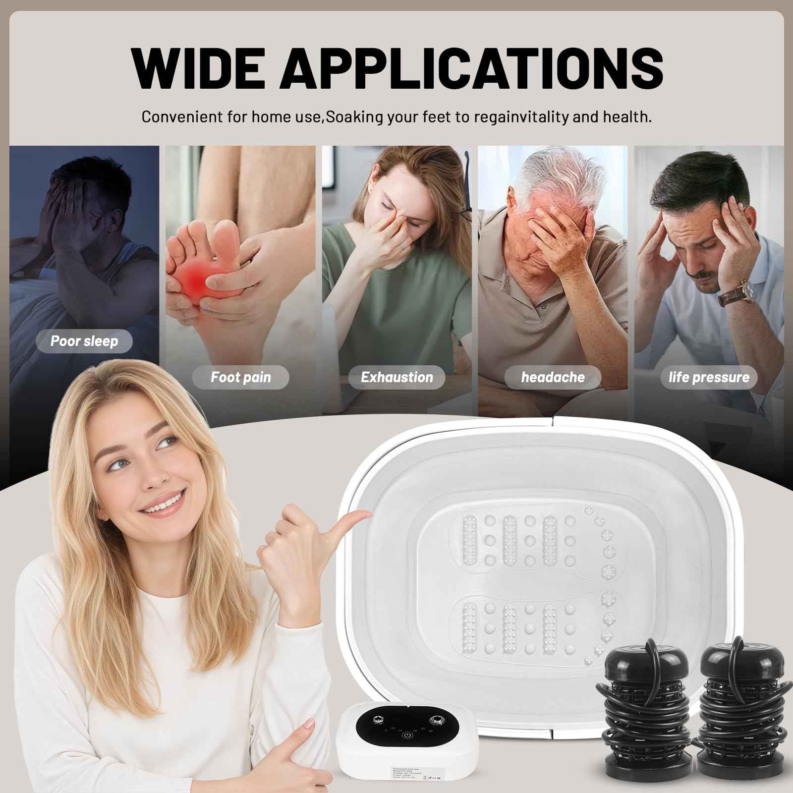 Ionic Foot Bath Detox Machine,Foot Detox Foot Bath Soak Tub with 2 Arrays,80 Disposable Foot Bath Liners,Detox Sea Salt,Folding Foot Spa Bucket,Home Salon-Level Foot Soaking Tub2