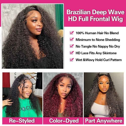 XVE 26 Inch 13x4 Deep Wave Lace Front Wigs Human Hair Pre Plucked 200 Density HD Transparent Lace Frontal Wig Wet And Wavy Lace Front Wigs Human Hair For Women Curly Glueless Wigs Natural Black