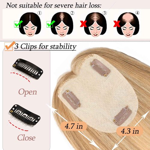 RICH BRIA Human Hair Toppers for Women with Thinning Hair Real Human Topper Crown No Bangs 10 Inch #12P613 Golden Brown mix Bleach Blonde