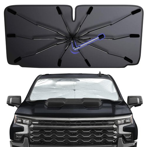 [2025 Upgraded] Windshield Sun Shade Umbrella, Foldable Car Sunshade for Trucks & SUVs with UV Protection, Heat Insulation & Automotive Interior Sun Protection for Outdoor Parking Camping (X-Large)