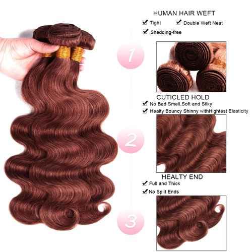 24 26 28 inch Copper Red Human Hair Bundles Reddish Brown Body Wave Bundle #33 Body Wave Human Hair Bundles Brown Bundle
