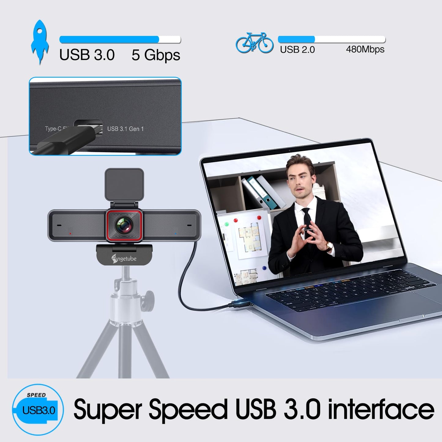 Angetube 4K Webcam with AI Tracking,Remote Control 4K Web Camera/10X Digital Zoom 1080P 60fps Web cam with USB 3.0 HDR/Dual Noise Cancelling Microphones for Video Calls/Meetings/Streaming/Skype/Zoom