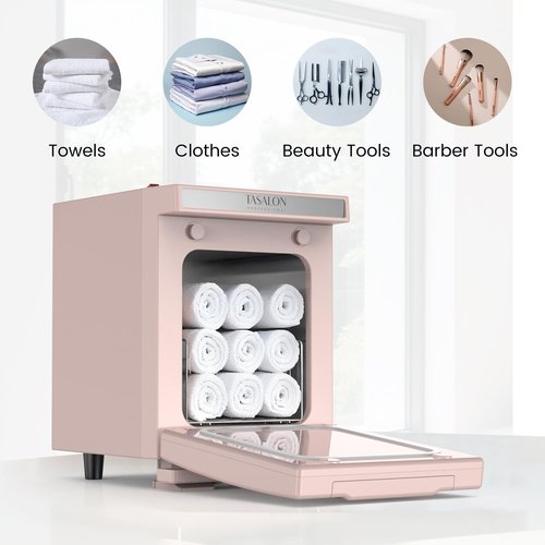 TASALON 5L Towel Warmer Hot Cabinet Box, Aluminum Inner Chamber, Removable Tray, Fast Heating for Beauty Spa Salon Massage - Pink