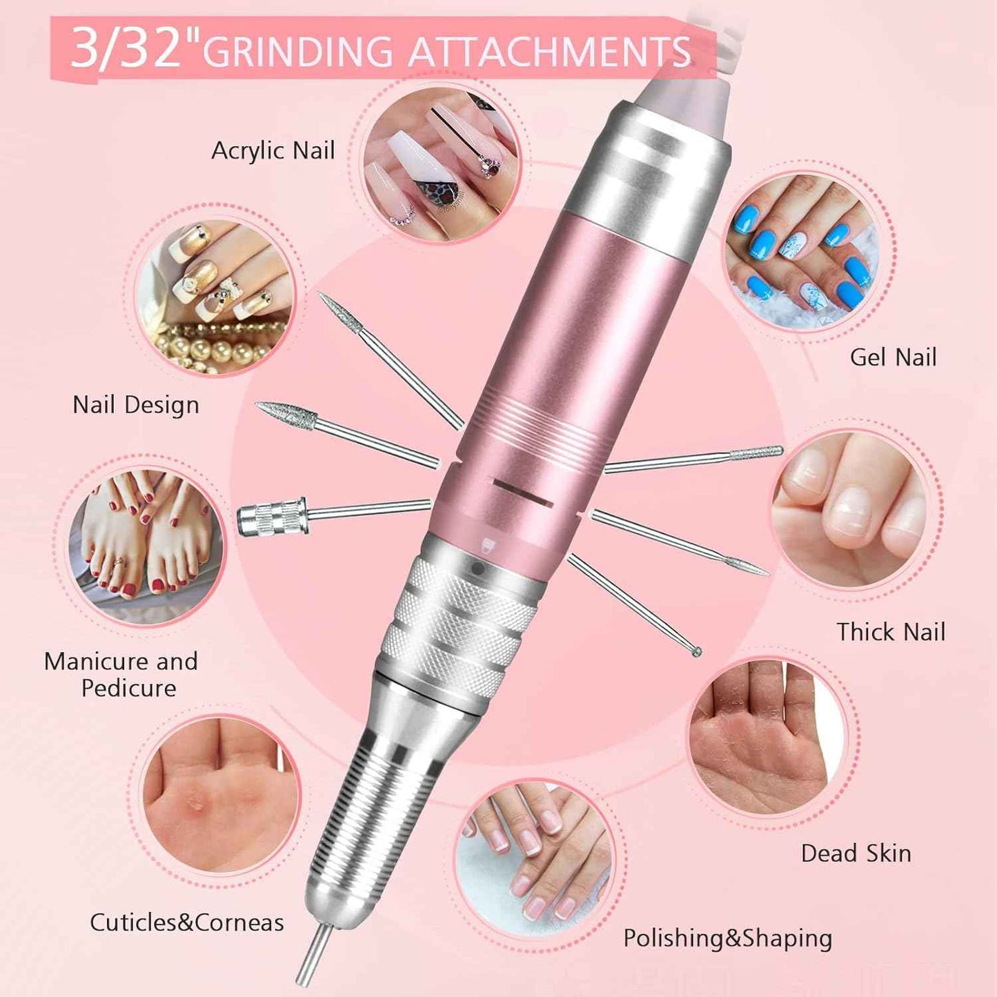 35000RPM Portable Nail Drill Machine, HoMove Professional Nail Drill Machine, Rechargeable Electric Efile Nail Drills for Acrylic Gel Nails, Cordless Portable Nails Drill【Rose Gold】