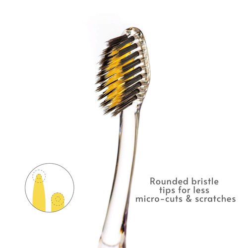 Nano-b Manual Toothbrush Set for Adults with Sensitive Gums, Gold & Charcoal Soft/Medium Bristles, Travel Cases, Blue, Pink, Green, Crystal, 12-Pack