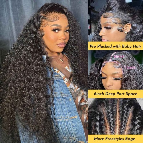 Zumuer 28 Inch 13x6 Deep Wave Lace Front Wigs Human Hair Deep Wave Frontal Wig 13x6 HD Lace Front Wigs Human Hair Pre Plucked 200 Density Glueless Virgin Deep Wave Wig for Women Natural Color